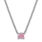 Rectangle Solitaire Silver Yellow Pink Cubic Zirconia Crystal Stainless Steel Anti Tarnish Necklace Chain For Women