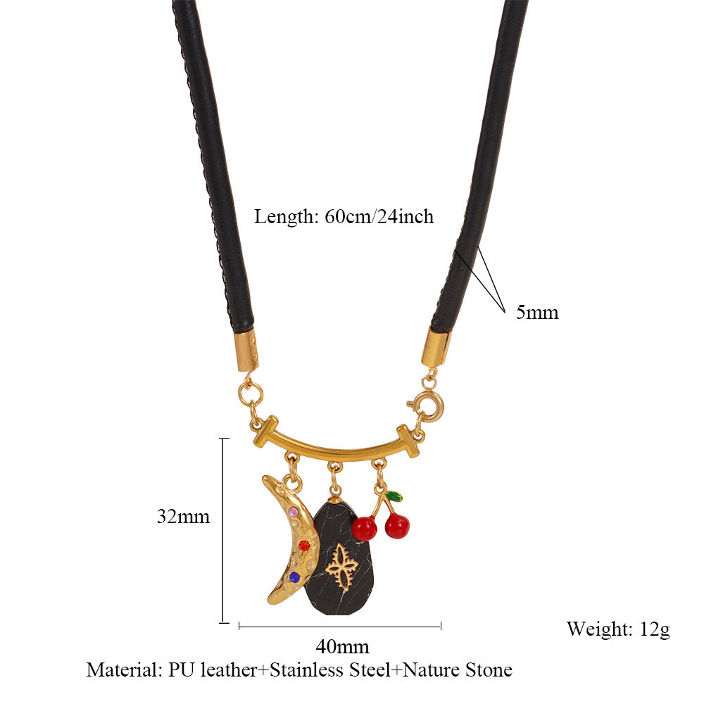 Moon Cherry Heart Seahorse 18K Gold Thread Charm Pendant Chain Necklace For Women