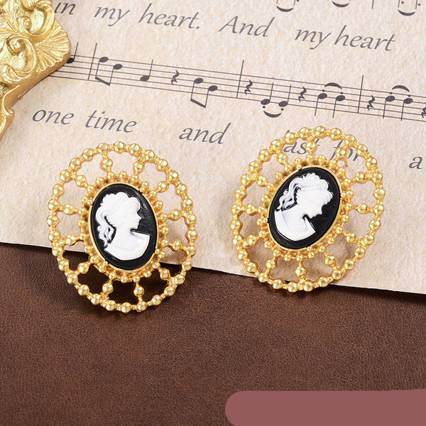 White Queen Black 18K Gold Balls Boarder Stud Earring For Women Bulk Main image