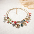Dual Layer 18K Gold Heart Various Pieces Of Charm Necklace Women Bulk