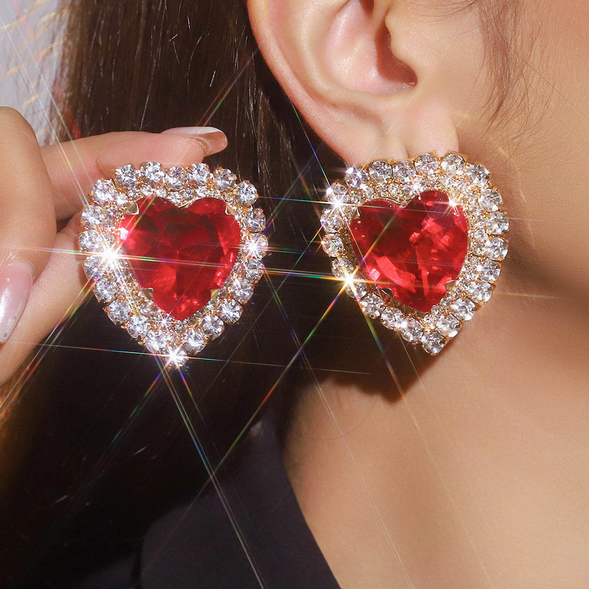 Heart Love Rhinestone Crystal Stud Earring For Women Bulk Secondary image