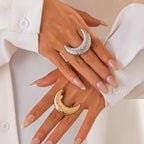 Beaten Finish Crescent Moon 18K Gold Free Size Ring For Women Bulk