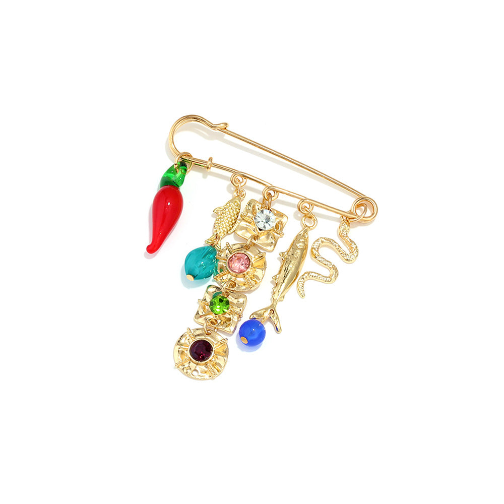 Multi Color Safety Pin Novelty Charm Gold Brooch For Women Bulk