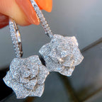 Flower Silver Cubic Zirconia Anti Tarnish Hoop Dangler Earring Bulk