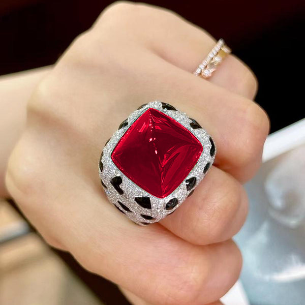 Cushion Cut Green Red CZ Black Silver Anti Tarnish Free Size Ring Bulk Secondary image