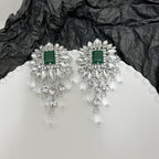 Flower Cubic Zirconia Emerald Green Silver Tassel Dangler Earring Bulk