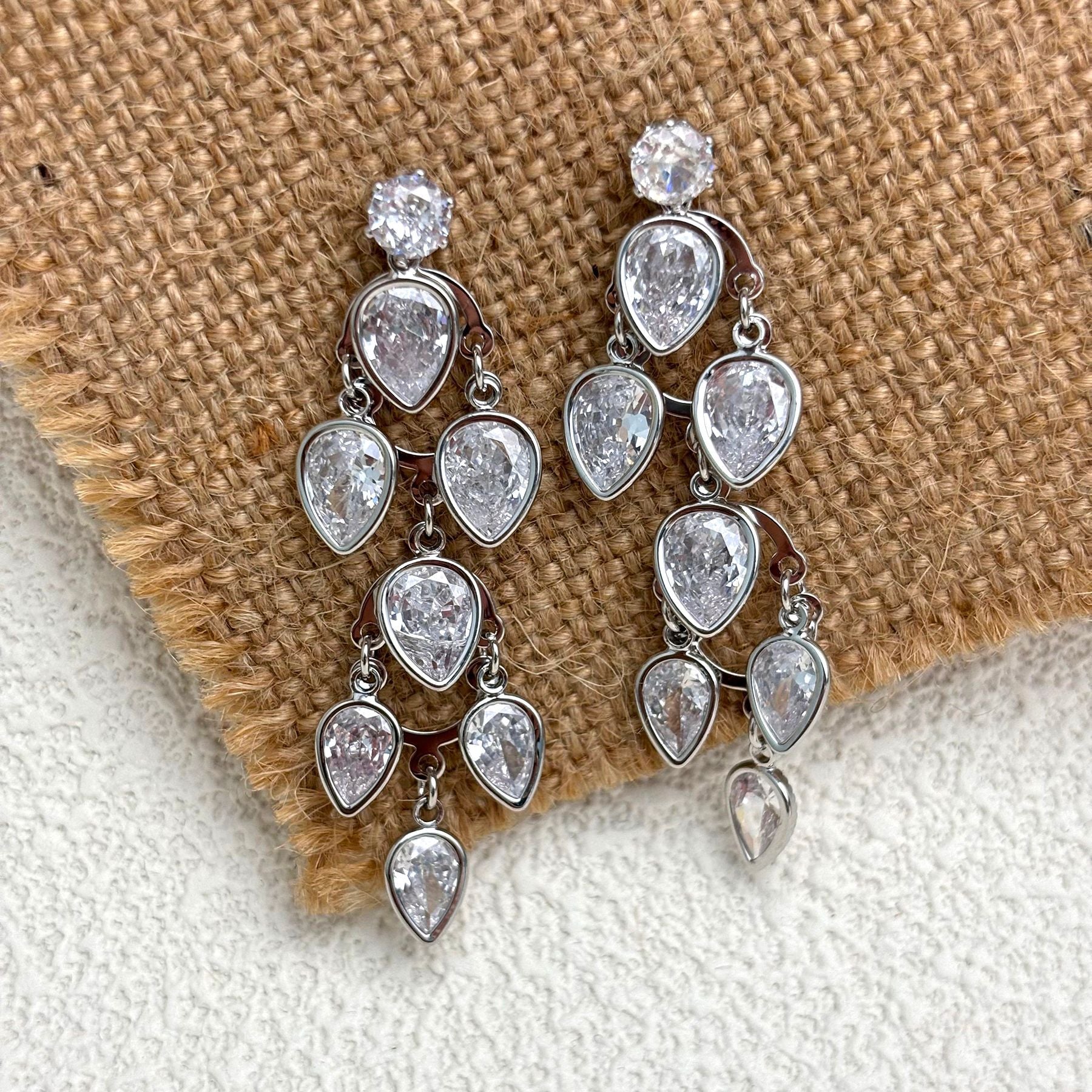 Drop Solitaire 18K Gold Silver CZ Anti Tarnish Dangler Earring Bulk
