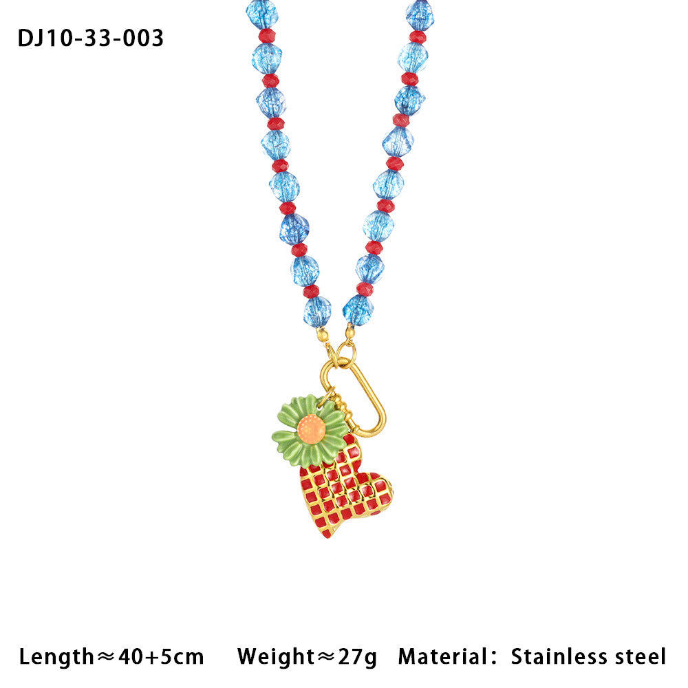 Heart Crystal Multicolor Beads 18K Gold Charm Necklace For Women Bulk