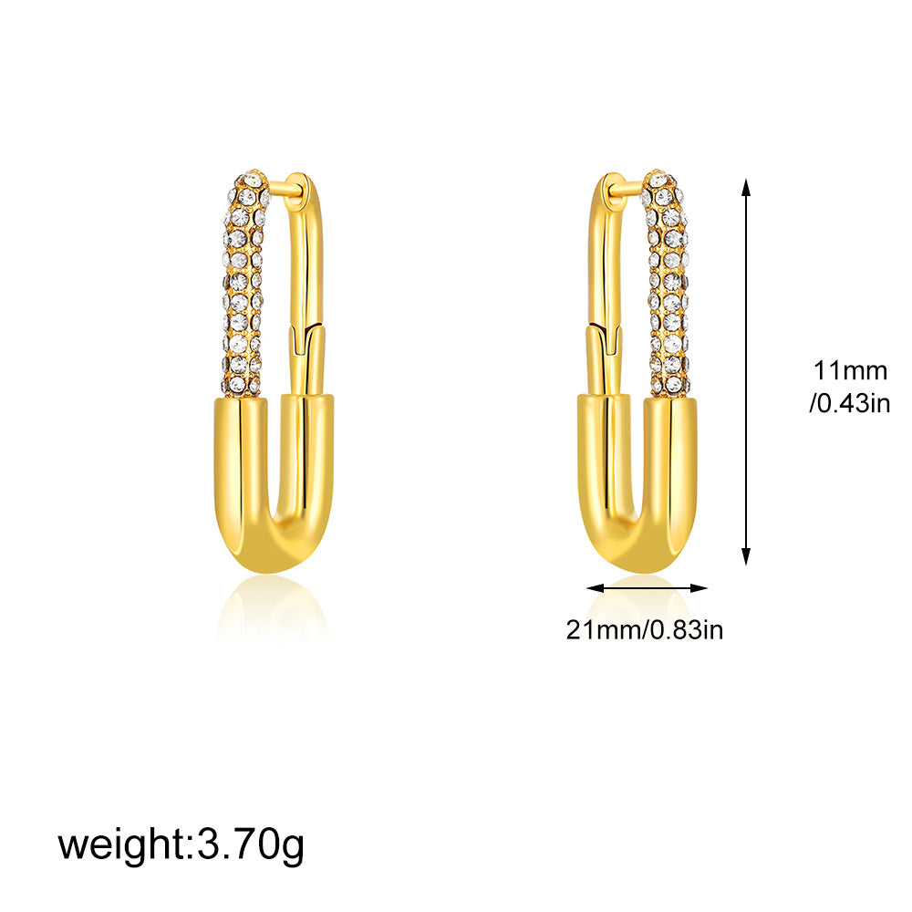 Slim U-Shape Gold CZ Anti Tarnish Stainless Steel Hoop Earrings Bulk