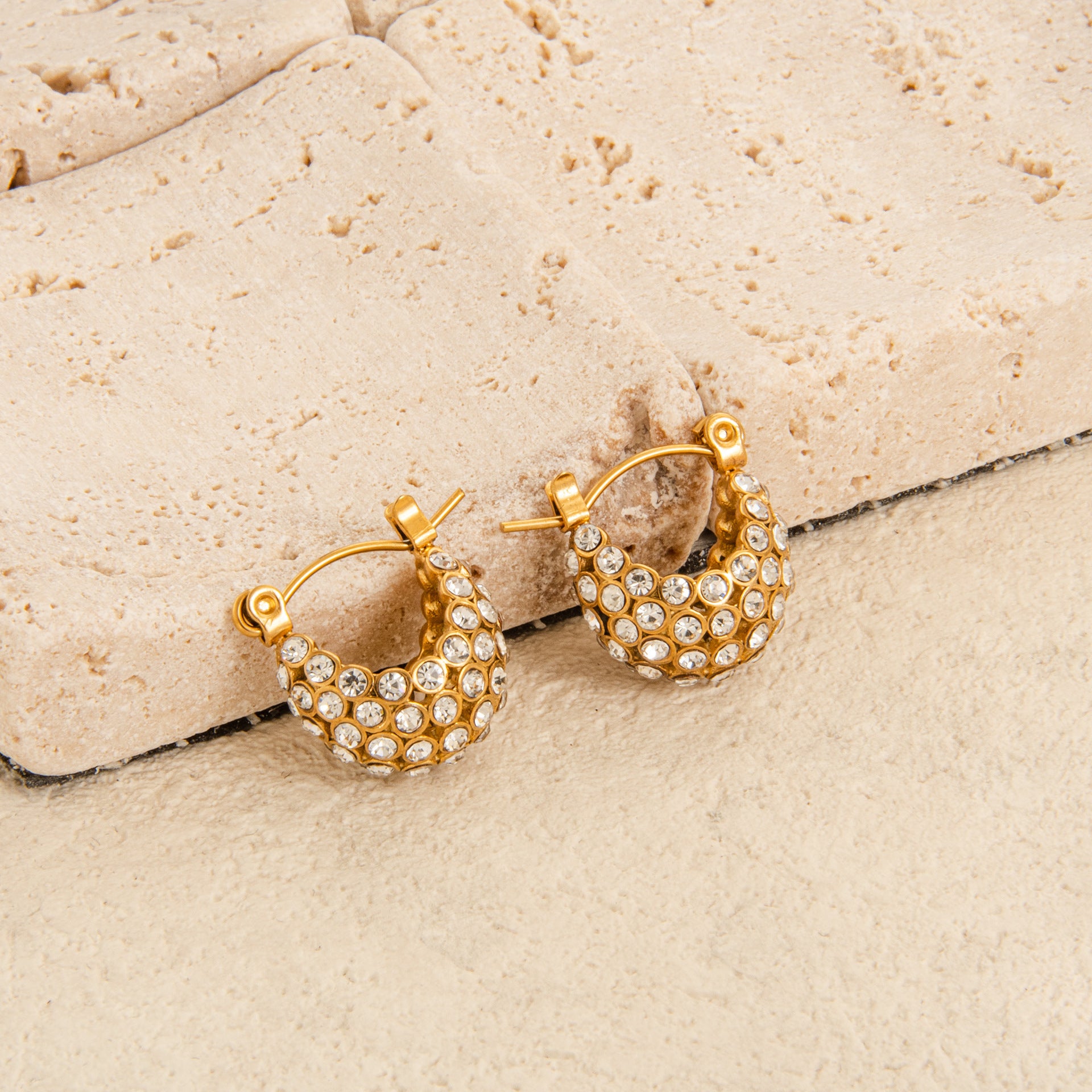 Bulk Gold Plated CZ Anti Tarnish Stainless Steel Hoop Earrings Main image