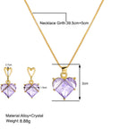 Multi Color Heart Gold Crystal Necklace Earring Set  For Women Bulk