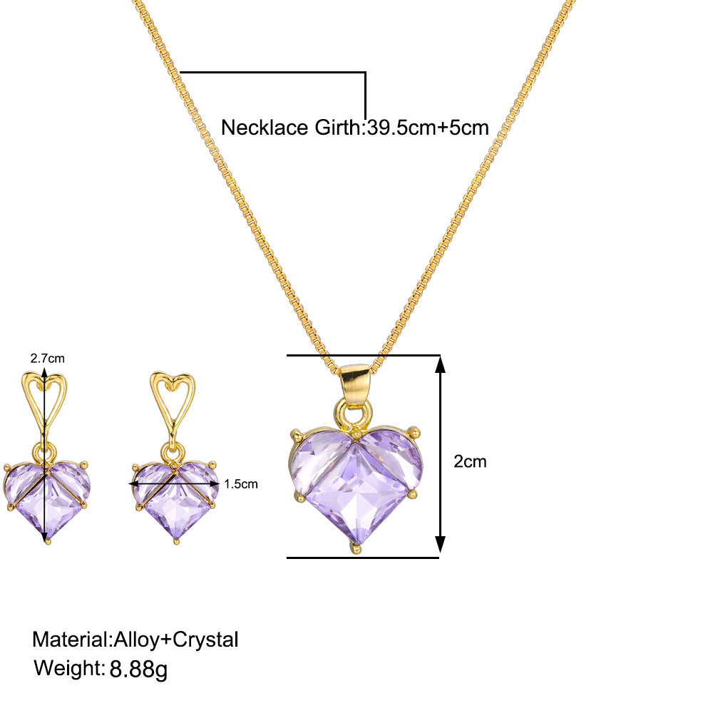 Multi Color Heart Gold Crystal Necklace Earring Set  For Women Bulk