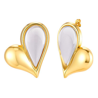 Luxury Heart Rose Quartz Gold Anti Tarnish Copper Stud Earrings Bulk
