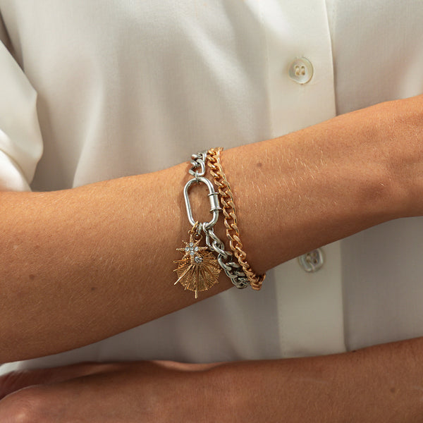 Sun Charm Dual Tone Chain Gold Silver Plated Bracelet For Women Bulk Main image
