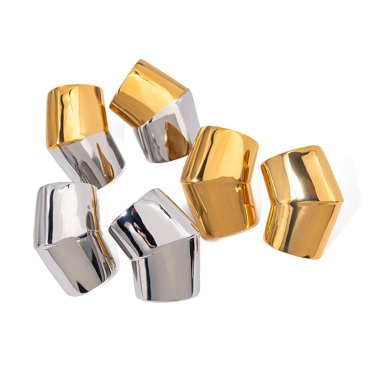 Two Tone 18K Gold Silver Stainless Steel Anti Tarnish Ear Cuff Stud Earring For Women
