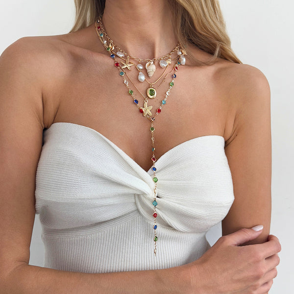 Multi Color Ocean Shell Gold Plated Crystal Necklace For Women Main image