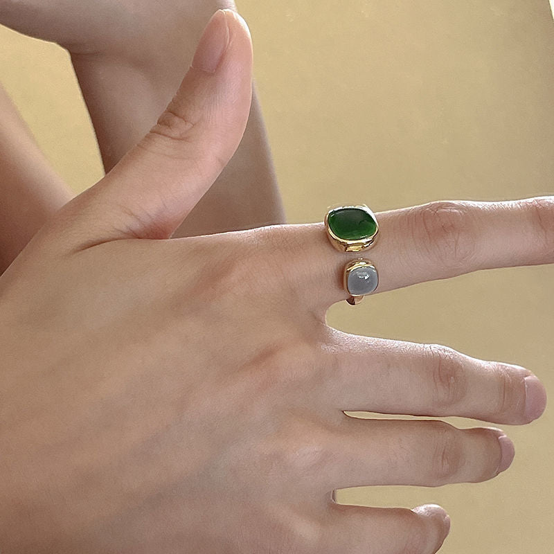 Cushion Grey Green 18K Gold Plated Enamel Free Size Ring Women Bulk Secondary image