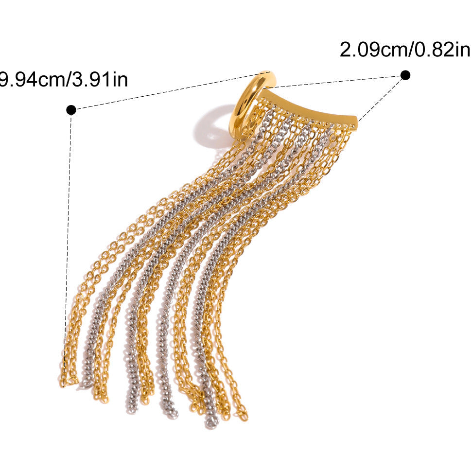 Two Tone Multi Layer Chain 18K Gold Silver Anti Tarnish Stainless Steel Dangler Tassel Single Right Side Earrings For Women