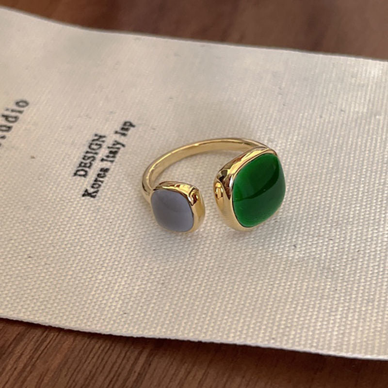 Cushion Grey Green 18K Gold Plated Enamel Free Size Ring Women Bulk
