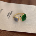 Cushion Grey Green 18K Gold Plated Enamel Free Size Ring Women Bulk