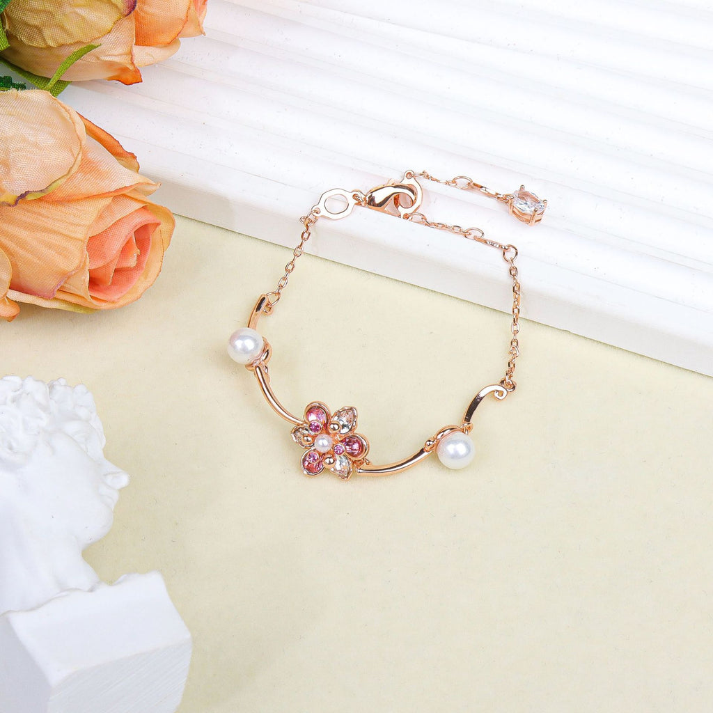 Elegant Daisy Flower Rose Gold Plated CZ Copper Necklace Combo Set Bulk