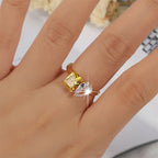 Drop Square Solitaire Yellow 18K Gold Anti Tarnish Free Size Ring Bulk