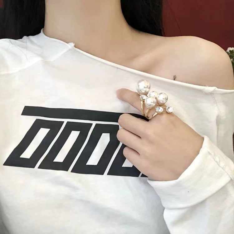 Multi White Pearl Gold Plated Copper Fancy Ring For Women Wholesale