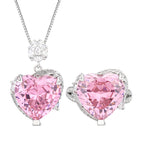 Heart Silver Yellow Pink CZ Anti Tarnish Pendant Chain Ring Set Bulk