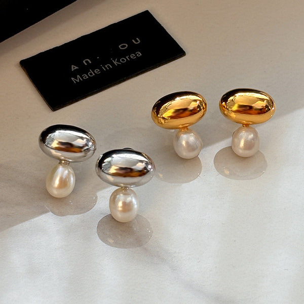 Gold Silver Oval Pearl  Anti Tarnish Copper Drop Earrings For Women Bulk Main image
