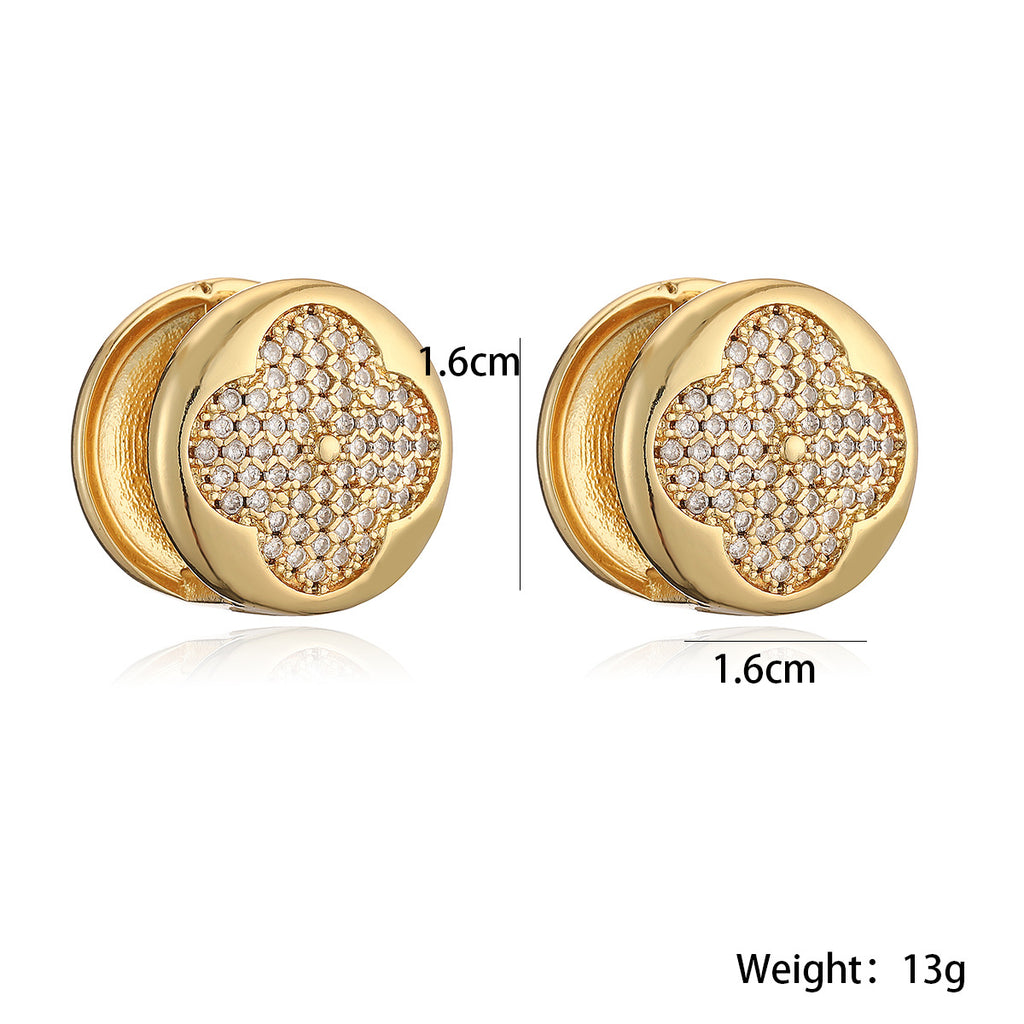 Clover Round 18K Gold Cubic Zirconia Anti Tarnish Stud Earring Bulk