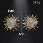 Gold Sunburst Gold CZ Pearl Anti Tarnish Copper Stud Earrings Bulk