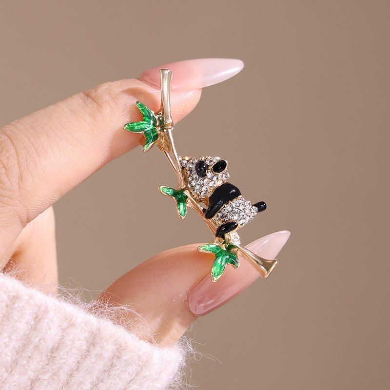 Multi Color Panda Gold Plated Rhinestone Brooch For Women Bulk