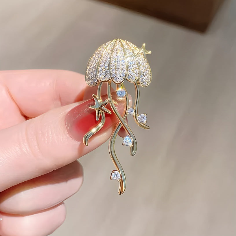 Designer Jellyfish Gold Silver Plated CZ Copper Anti Tarnish Brooch Bulk