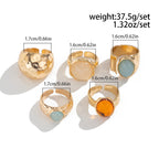 Beaten Finish Green Orange Gemstone Gold Ring Combo Pack Of 5 Bulk