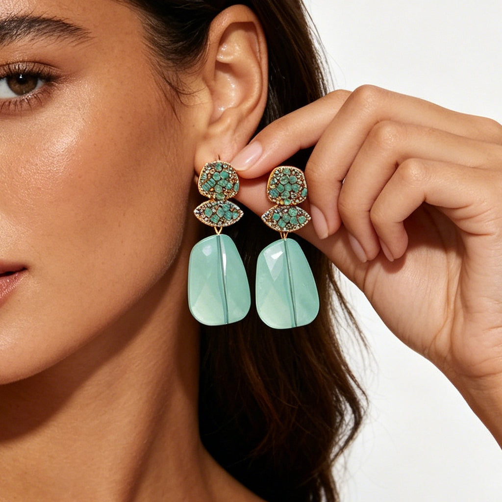 Multi Color Floral Gold Crystal Dangler Earrings For Women Bulk