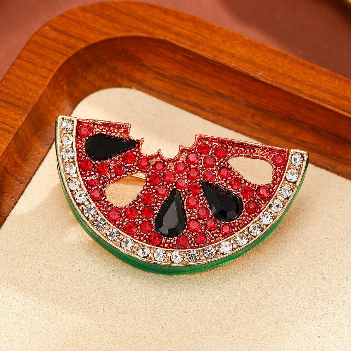 Red Green Watermelon Gold Plated Enamel Brooch For Women Bulk