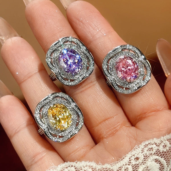 Cushion Silver Pink Purple Yellow Solitaire CZ Anti Tarnish Ring Bulk Main image