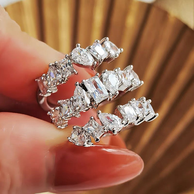 Princess Cut & Pear Shape Silver CZ Copper Adjustable Ring Wholesale
