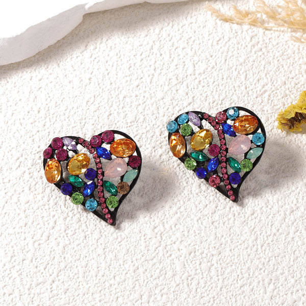 Rainbow Heart Love Black Crystal Multi Gemstone Stud Earring Bulk Secondary image
