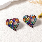 Rainbow Heart Love Black Crystal Multi Gemstone Stud Earring Bulk