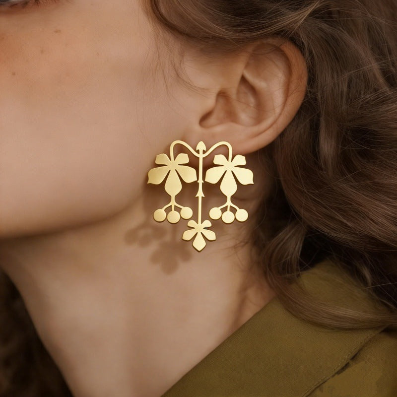 Gold Flower Plain Dangler Earrings For Women Bulk Main image