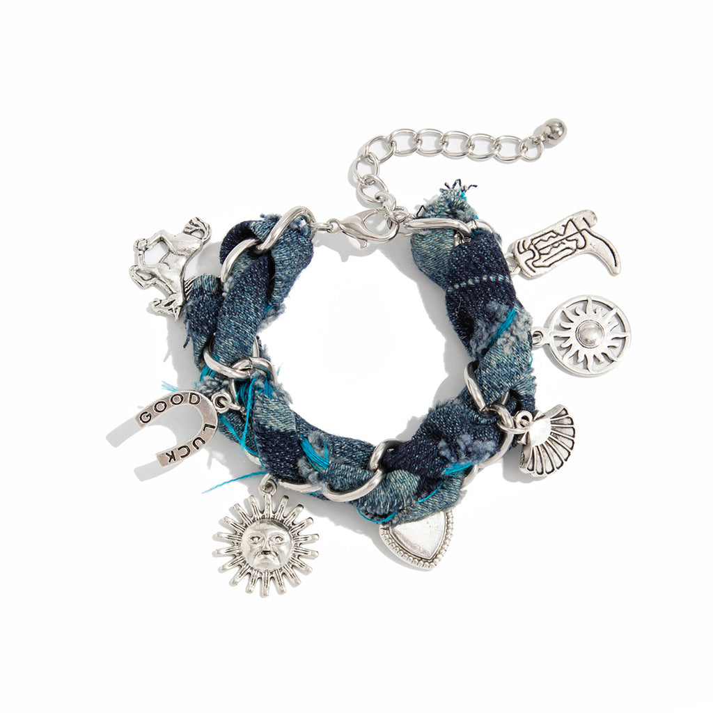 Sun Heart Shell Silver Blue Adjustable Thread Charm Bracelet Bulk