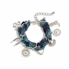 Sun Heart Shell Silver Blue Adjustable Thread Charm Bracelet Bulk