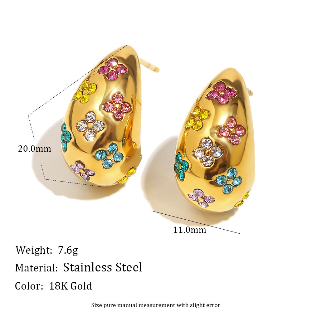 Flower Multi 18K Gold Cubic Zirconia Stainless Steel Stud Earring Bulk