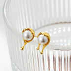Organic Drop Gold Plated Pearl Stainless Steel Stud Earrings Wholesale