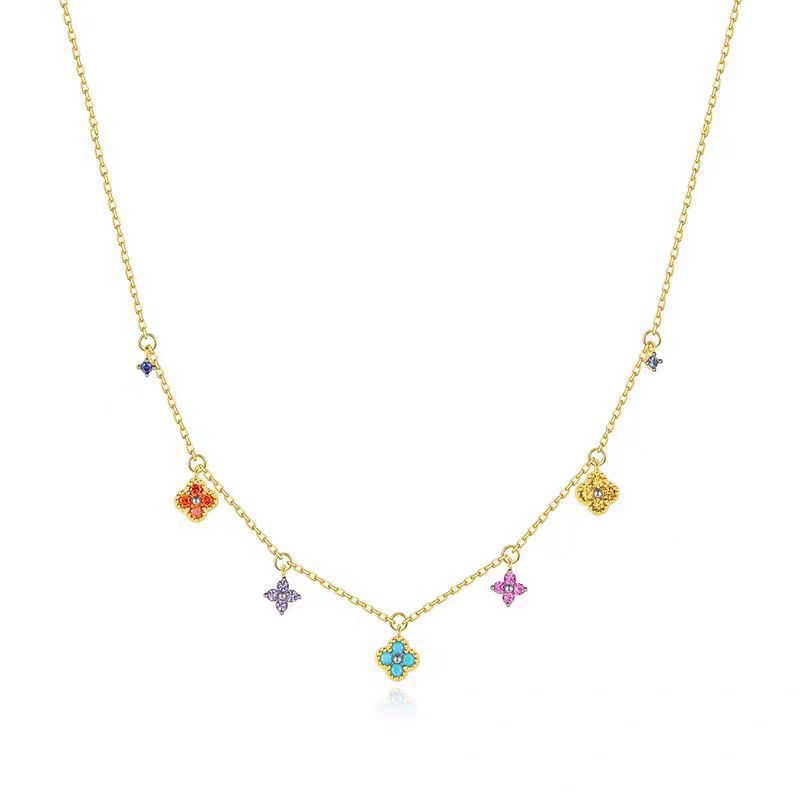 Clover Flower 18K Gold Crystal Anti Tarnish Necklace Pendant Chain Earring For Women Main image