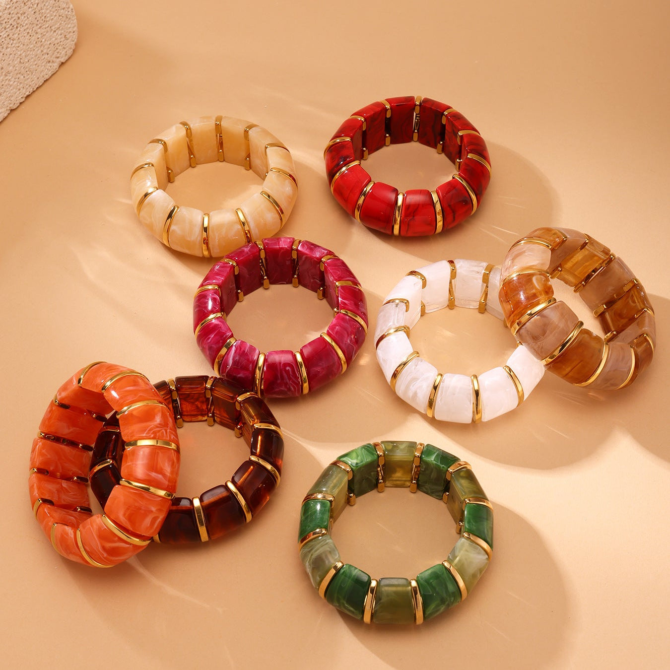Glossy Multi Gold Resin Stainless Steel Stackable Bracelet Bulk Main image