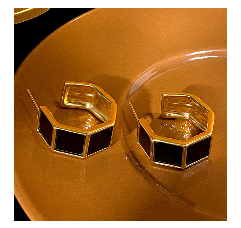 Hexagon Rectangle White Black Gold Anti Tarnish Hoop Earring Bulk
