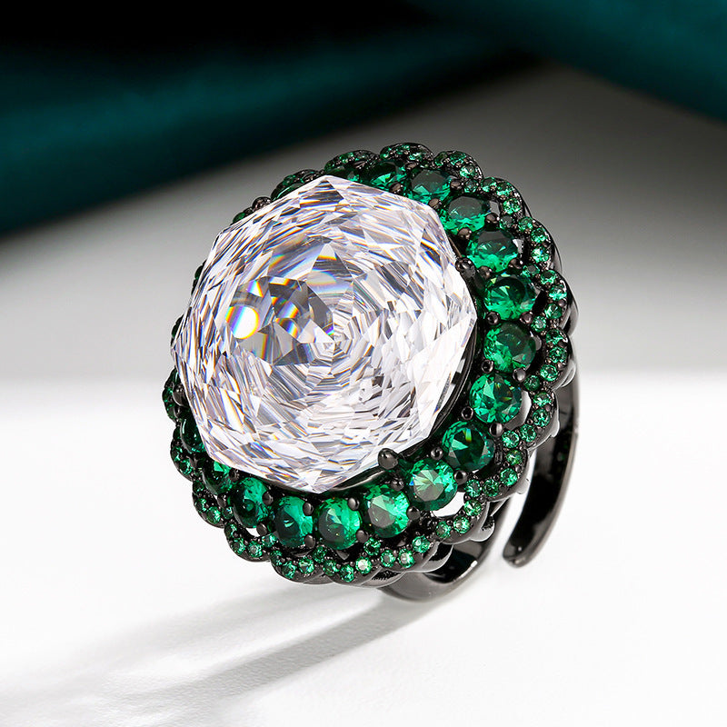 Rose White Green Cubic Zirconia Anti Tarnish Adjustable Ring Bulk Main image