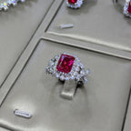 Ruby Red Emerald Cut CZ Silver Plated Copper Necklace Combo Set Bulk